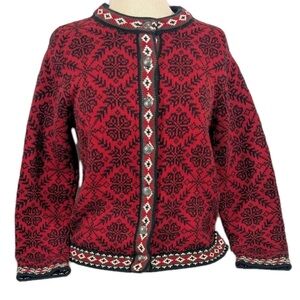 Vintage 90s L.L. Bean Red and Black Knit Cardigan | XS